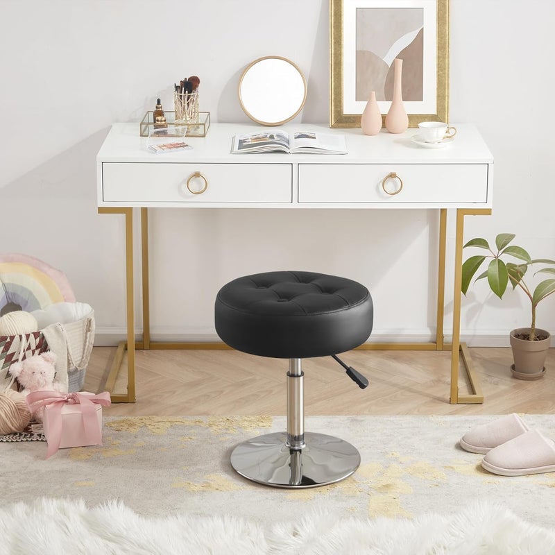 Gitrah Black Vanity Chair for Makeup Room Vanity Stool for Makeup Room Round Tufted PU Leather Makeup Chair Vanity Stools for Bathroom Height Adjustable 360 Swivel - Image 4